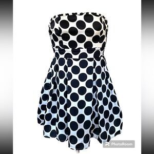 Black and White Polka Dot Strapless Mini Dress Size S
